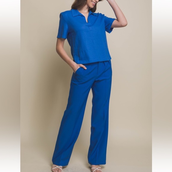 14 Linen Blend Mid-Sleeve Linen Flowy Top - Picture 4 of 5